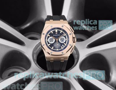 Best Quality Copy Audemars Piguet Royal Oak Offshore Rose Gold Bezel Black Rubber Strap Watch